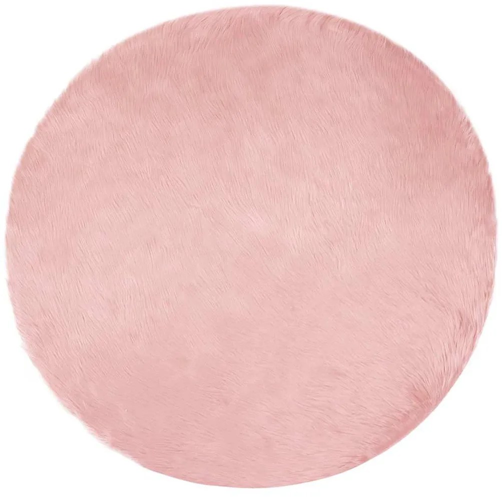 vidaXL Ψεύτικο Δέρμα Προβάτου Χαλί Tafalla Ροζ Ø 100 εκ Πολυεστέρας