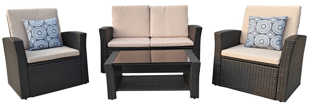 ΣΑΛΟΝΙ ΕΞ.ΧΩΡΟΥ 4ΤΜΧ THORE HM5978 ΣΥΝΘ. RATTAN ΜΑΥΡΟ-ΜΠΕΖ ΜΑΞΙΛΑΡΙΑ