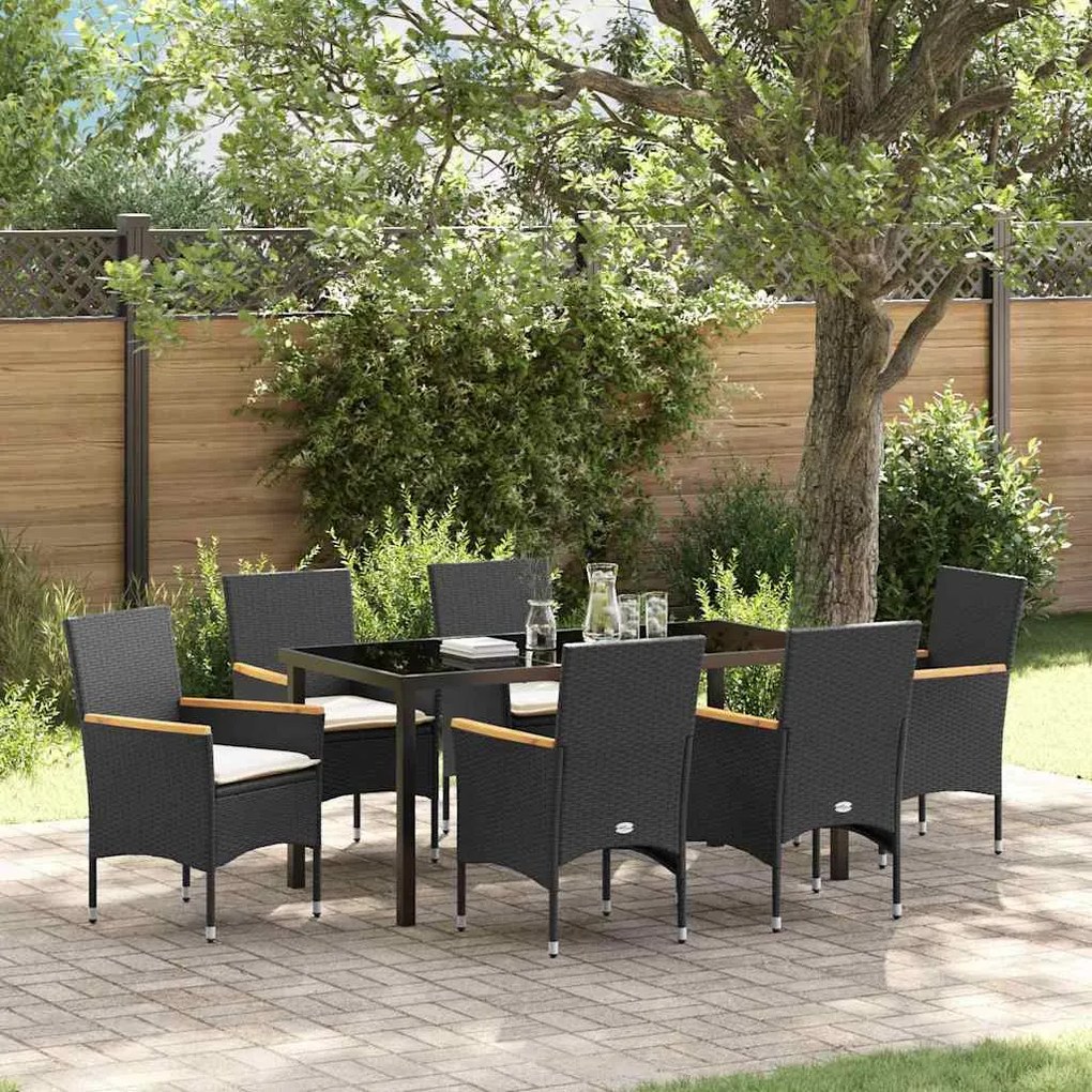vidaXL Σέτ φαγητού για κήπο με μαξιλάρι 7 pcs Μαύρο Πολυ ράταν