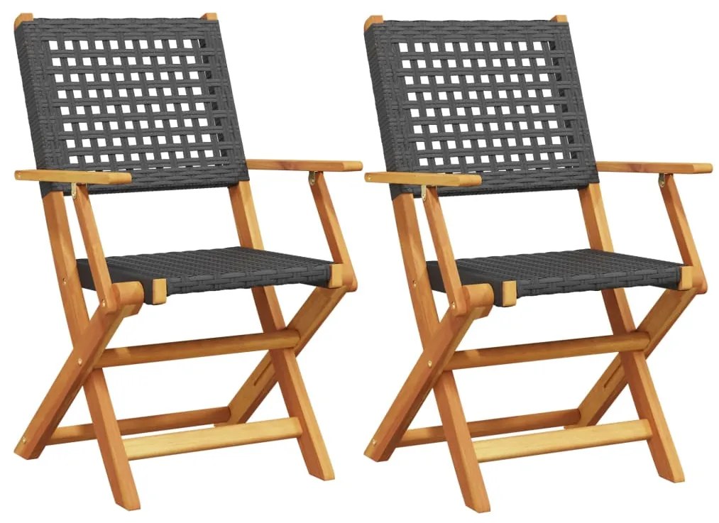 vidaXL Καρέκλες Κήπου 2 τεμ. Μαύρες Μασίφ Ξύλο Ακακίας &amp; Συνθ. Ρατάν