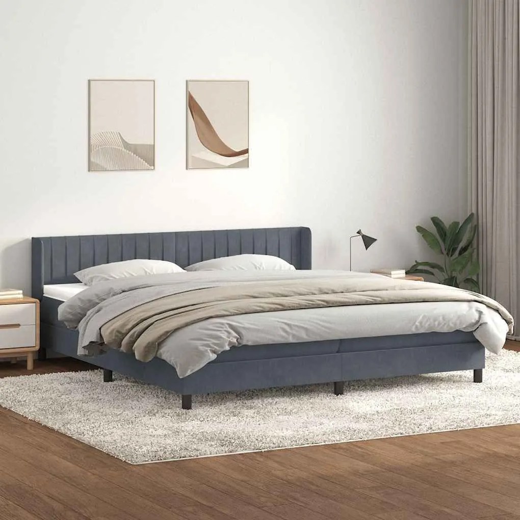 Box Spring Κρεβάτι με στρώμα Σκούρο γκρι 200x220 cm Βελούδινο - Γκρι