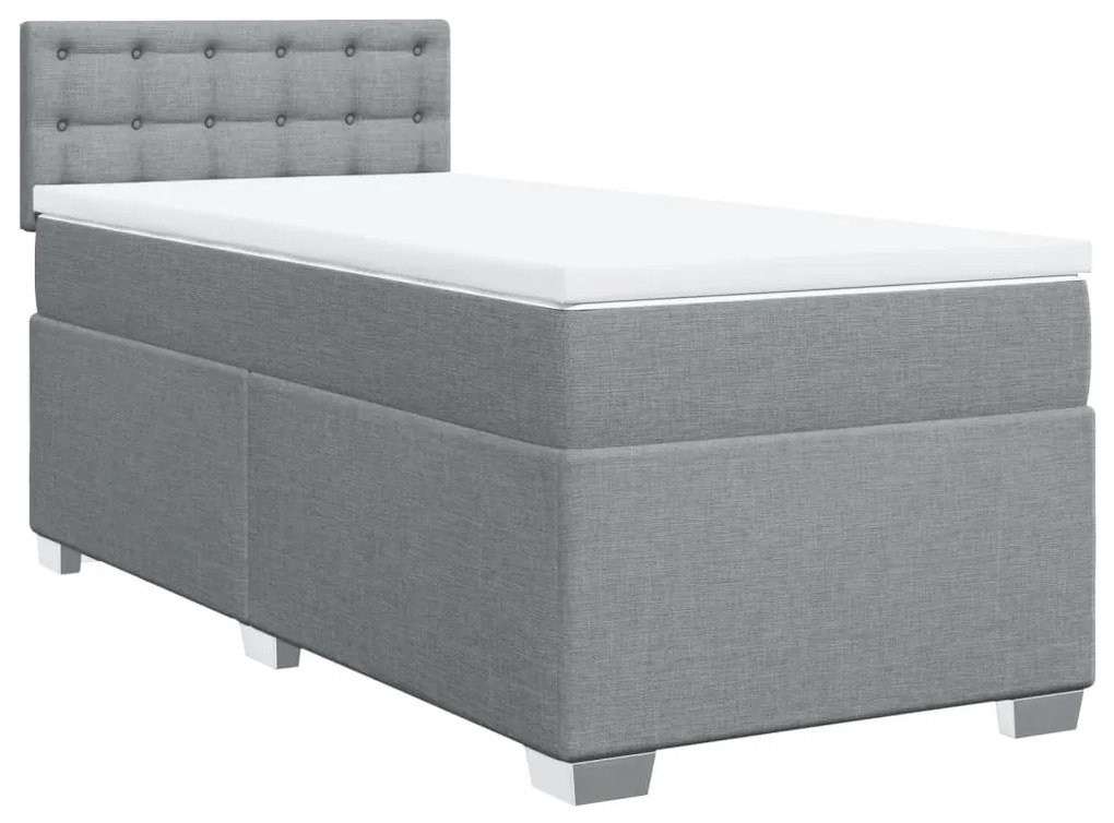 vidaXL Κρεβάτι Boxspring με Στρώμα Ανοιχτό Γκρι 90x200 εκ. Υφασμάτινο