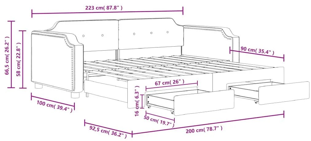 Καναπές Κρεβάτι Συρόμενος Taupe 90x200 εκ. Ύφασμα &amp; Συρτάρια - Μπεζ-Γκρι