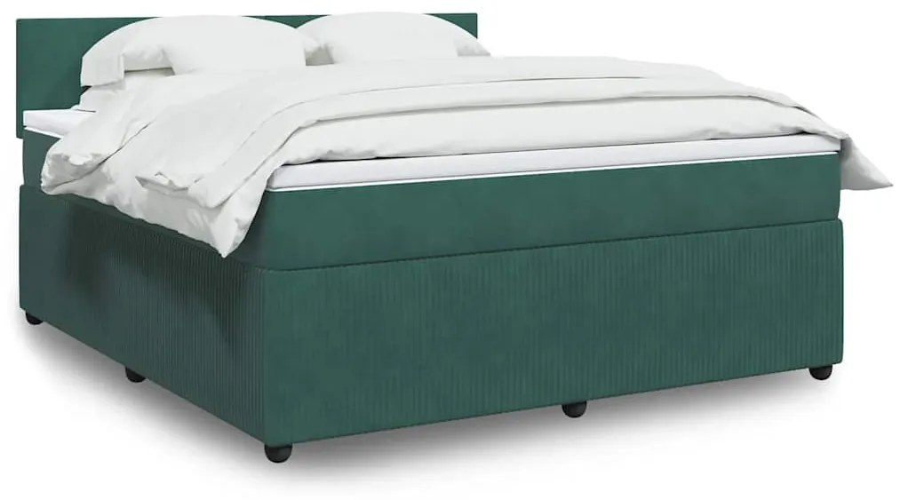 vidaXL Κρεβάτι Boxspring με Στρώμα Σκούρο Πράσινο 180x200εκ. Βελούδινο