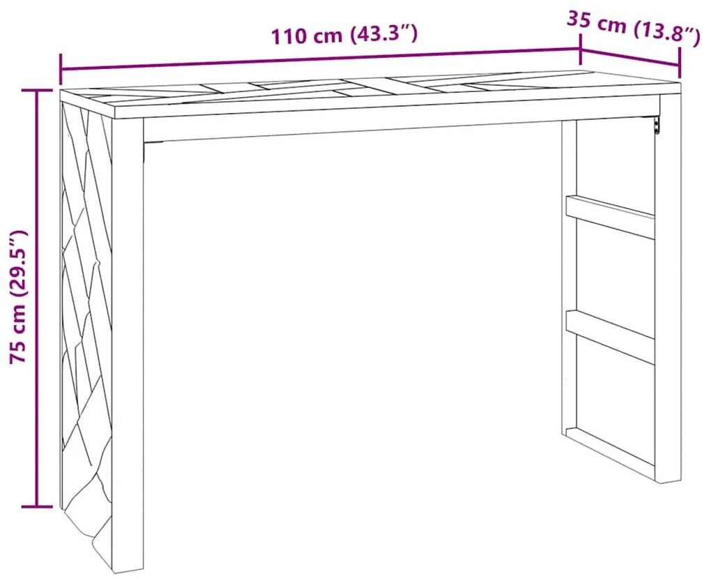 Τραπέζι κονσόλας 110x35x75 cm από μασίφ ξύλο τικ - Καφέ