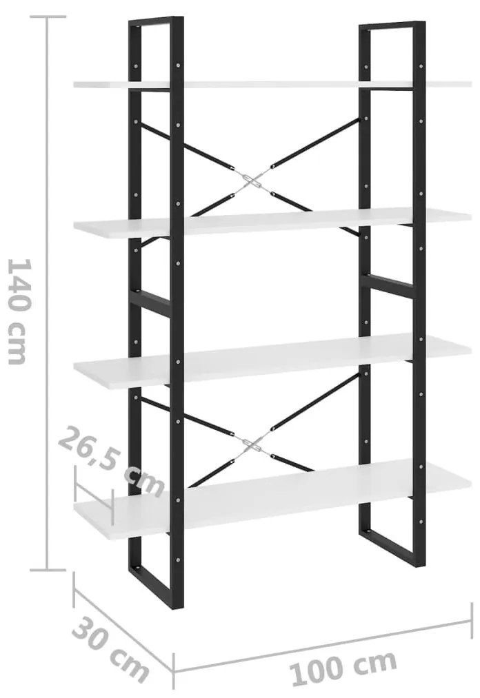 Βιβλιοθήκη με 4 Ράφια Λευκή 100 x 30 x 140 εκ. από Επεξ. Ξύλο - Λευκό