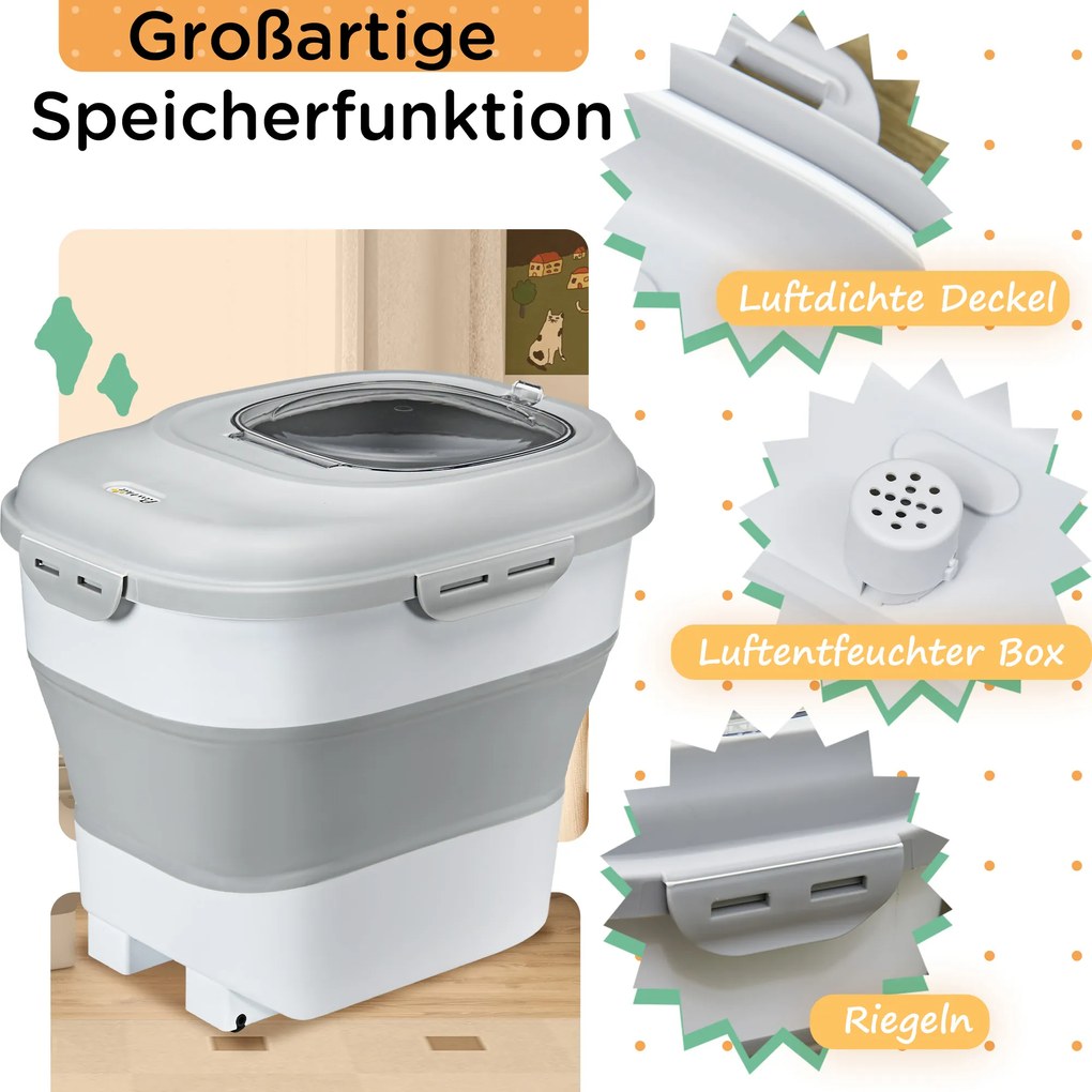 PawHut Δοχείο τροφής για σκύλους, αναδιπλούμενο, έως 25 kg, με αξεσουάρ, 44x32x37cm, Γκρι