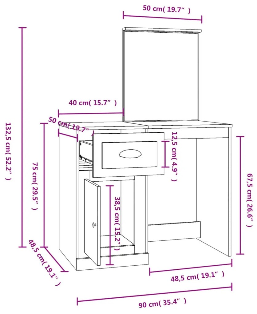 ΜΠΟΥΝΤΟΥΑΡ ΜΕ ΚΑΘΡΕΦΤΗ SONOMA ΔΡΥΣ 90X50X132,5 ΕΚ. ΕΠΕΞ. ΞΥΛΟ 816763