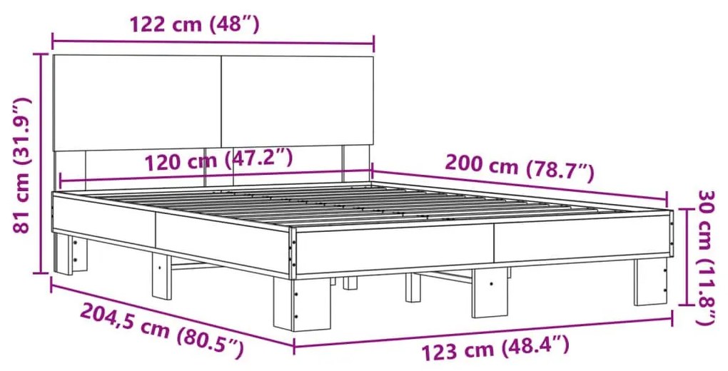 Πλαίσιο Κρεβατιού Sonoma Δρυς 120x200 εκ. Επεξ. Ξύλο &amp; Μέταλλο - Καφέ