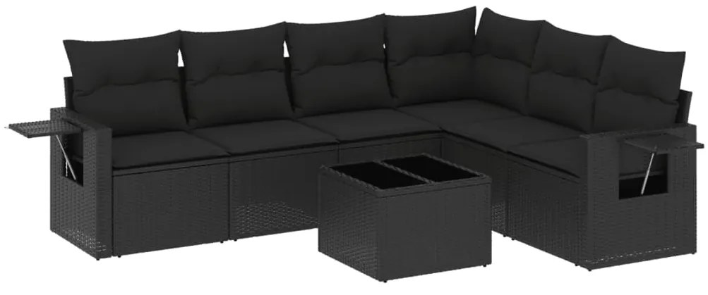 vidaXL Καναπές Σετ 7 Τεμαχίων Μαύρο Συνθετικό Ρατάν με Μαξιλάρια