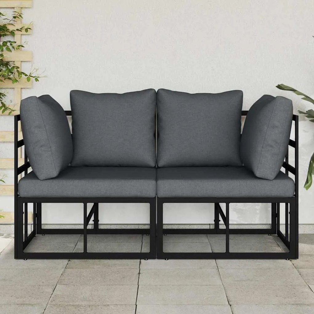vidaXL Εξωτερικά Έπιπλα με μαξιλάρι με μαξιλάρι 2 pcs Μαύρο Αλουμίνιο