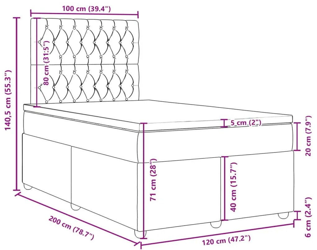 Κρεβάτι Boxspring με Στρώμα Σκούρο Γκρι 120x200 εκ. Υφασμάτινο - Γκρι