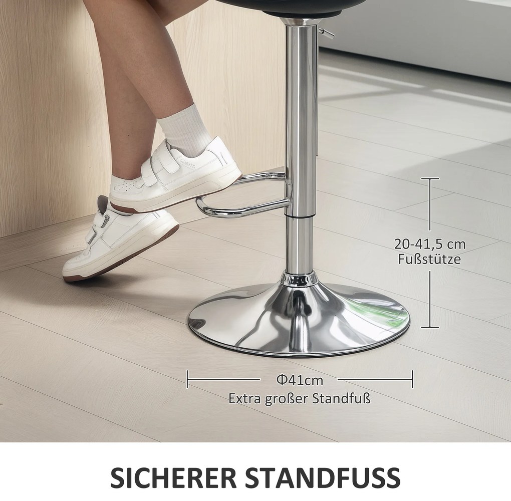 HOMCOM Σετ 2 σκαμπό μπαρ, περιστρεφόμενα σκαμπό με πλάτη, ρυθμιζόμενο ύψος, έως 120 kg, 42 x 38 x 82-104 cm, Μαύρο