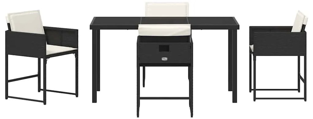vidaXL Σέτ φαγητού για κήπο με μαξιλάρι 5 pcs Μαύρο συνθετικό ρατάν