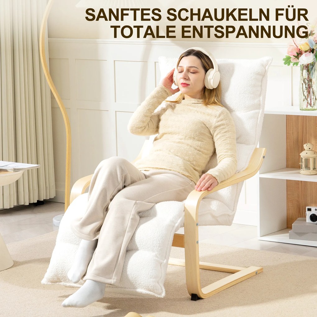 HOMCOM Πολυθρόνα Lounge από λαμινέ μπαστούνι, Πολυθρόνα με επένδυση, ρυθμιζόμενο υποπόδιο, λευκό