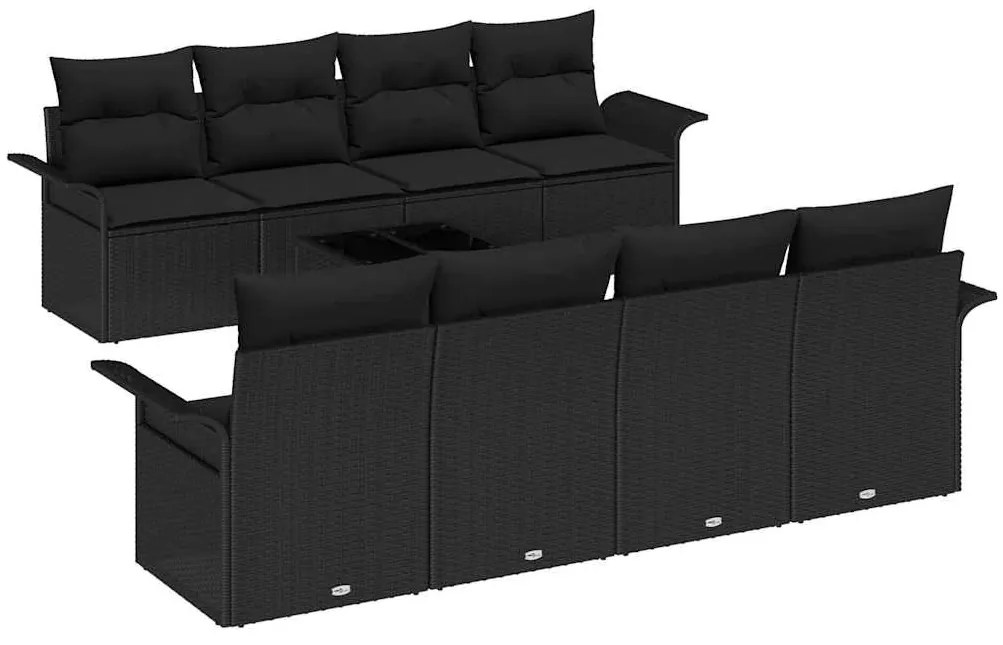 vidaXL Σετ Καναπέ Κήπου με μαξιλάρι 9 pcs Μαύρο συνθετικό ρατάν