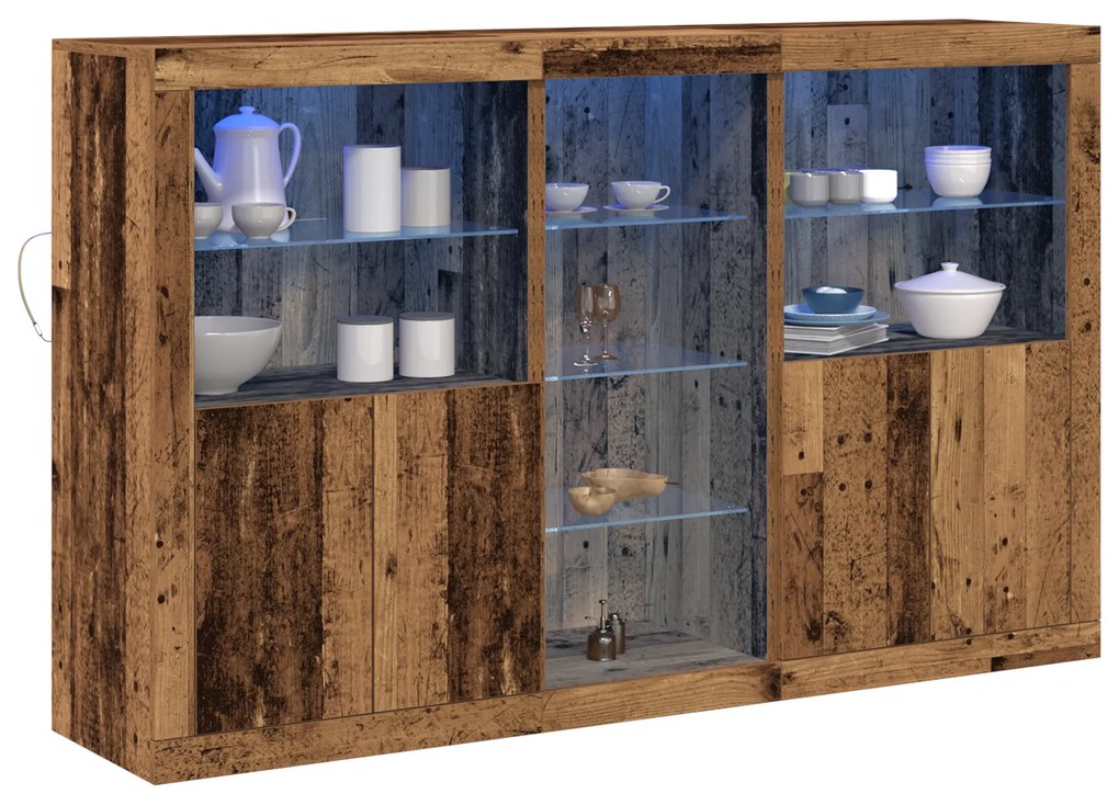 vidaXL Μπουφές με Φώτα LED Παλιά Ξύλινη Επιφάνεια 162x37x100 εκ Επεξεργασμένο Ξύλο