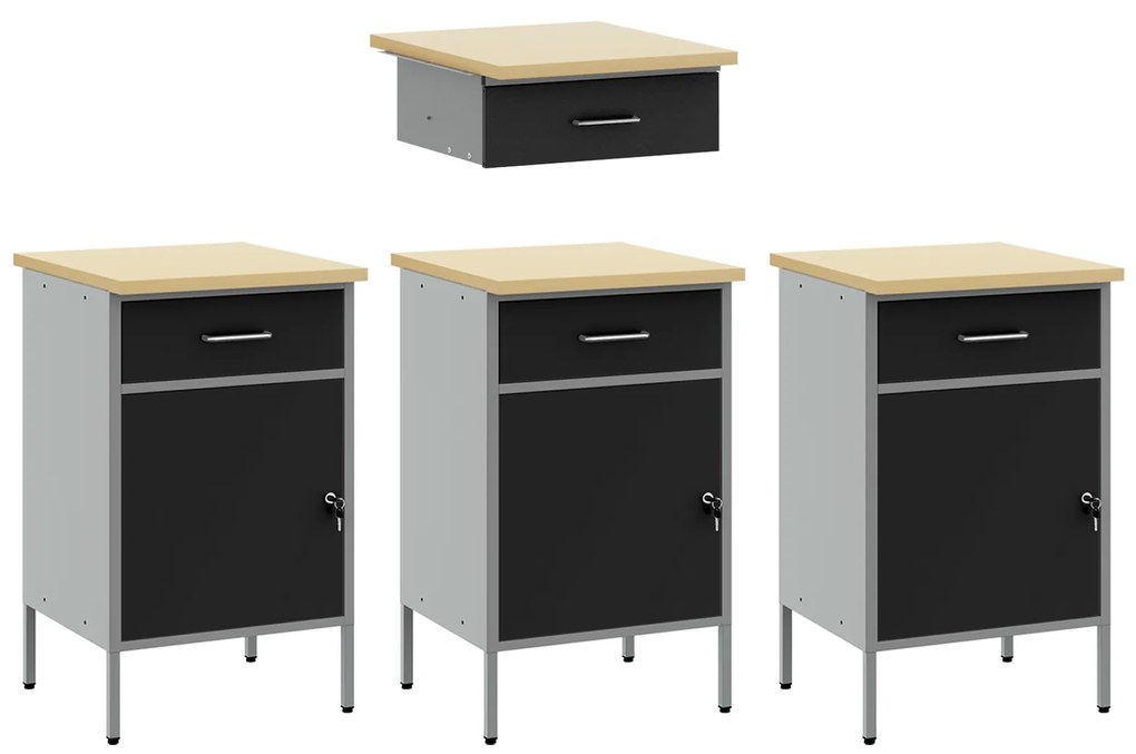 vidaXL Set εργασίας 4 τεμαχίων  με cabinet και τραπέζι Μαύρο Επεξεργασμένο ξύλο και Χάλυβα