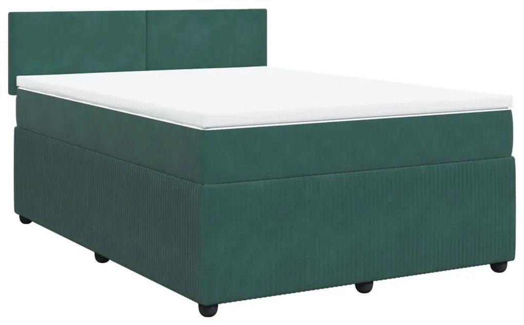 vidaXL Κρεβάτι Boxspring με Στρώμα Σκούρο Πράσινο 160x200εκ. Βελούδινο