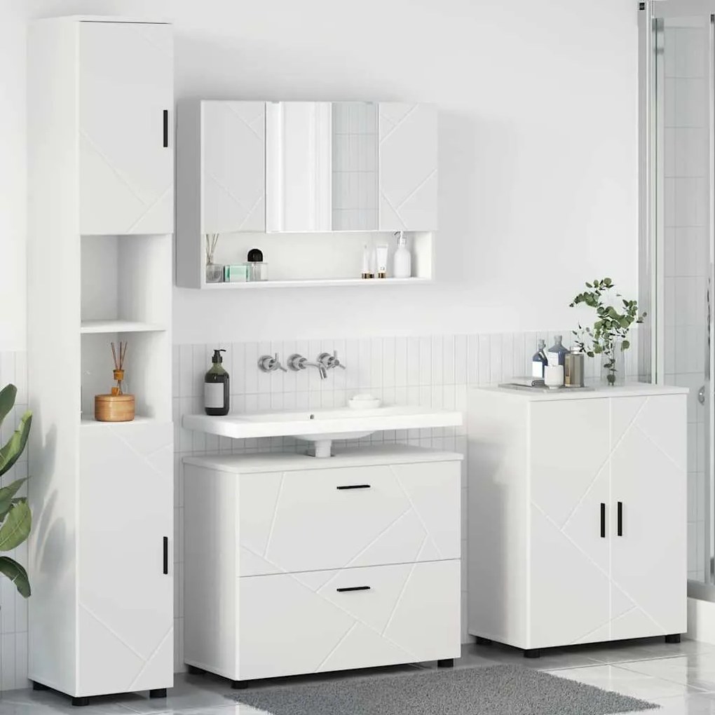 vidaXL Σετ Επίπλων Μπάνιου με συρτάρι 4 pcs Λευκό 30 x 35 x 192 εκ.