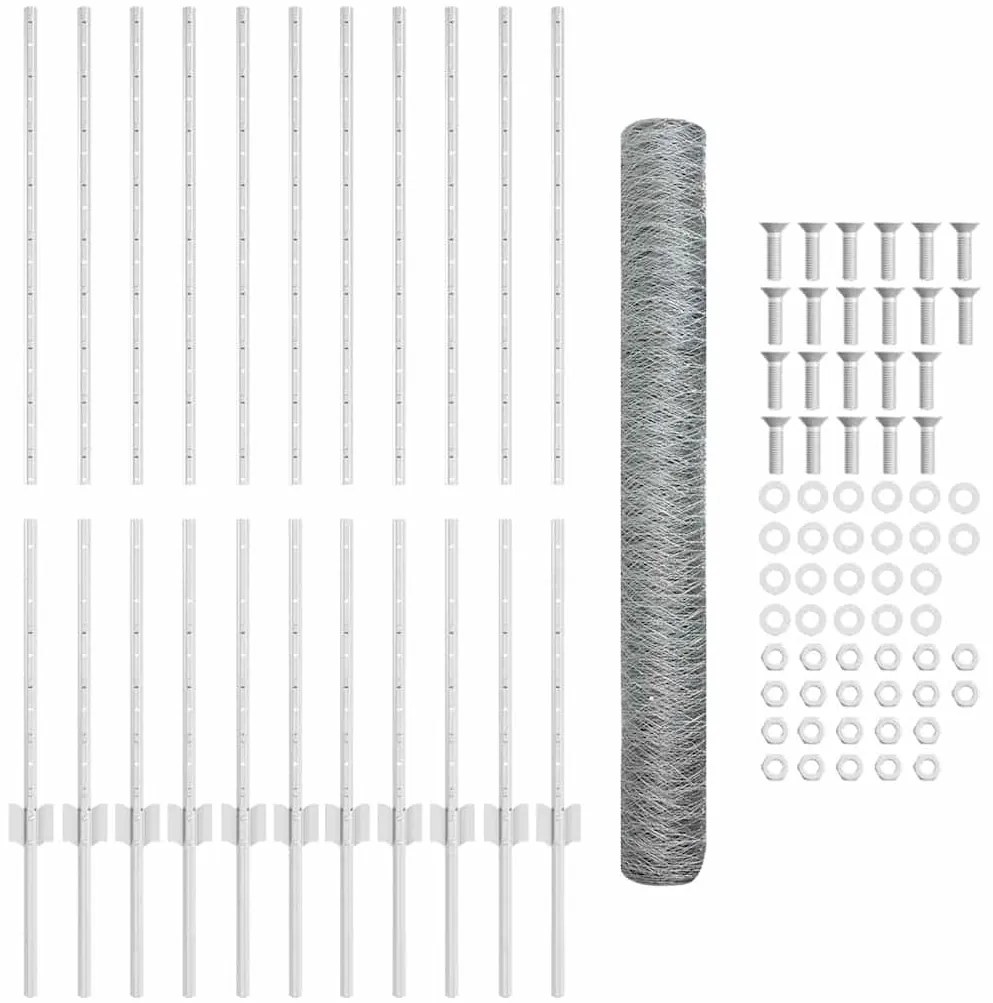 vidaXL Φράκτης με Στυλό Γαλβανισμένο ατσάλι 25 x 1.2 μ Ατσάλι