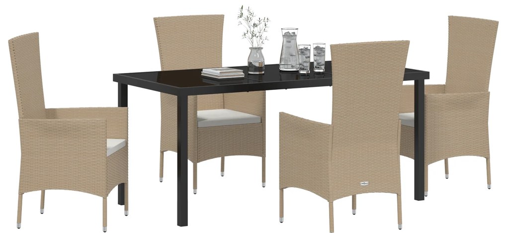 vidaXL Σετ Τραπεζαρίας Κήπου με μαξιλάρι 5 pcs Ανοιχτό μπεζ, Μαύρο