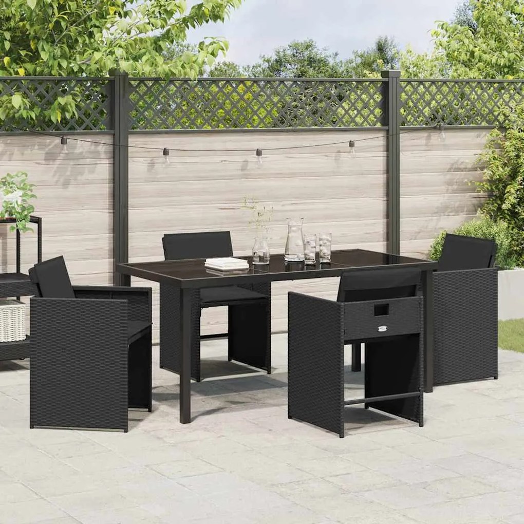 vidaXL Σέτ φαγητού για κήπο με μαξιλάρι 5 pcs Μαύρο Πολυ ράταν