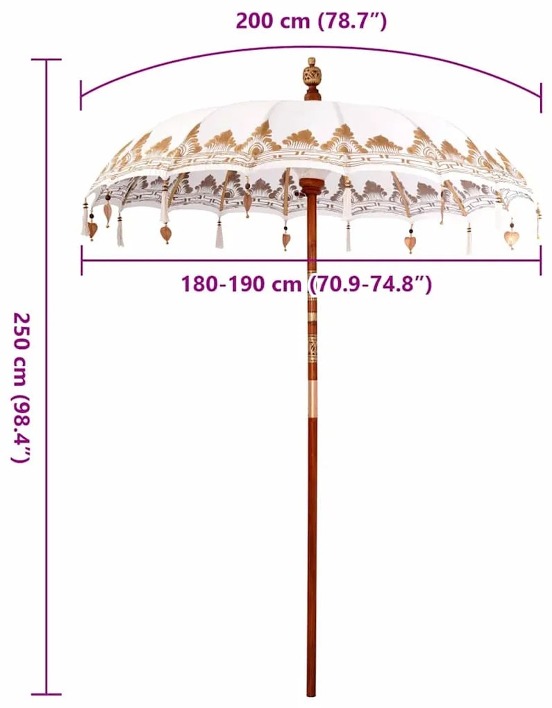 vidaXL Ομπρέλα ηλίου Κρεμ (210-220) x 260 εκ Βαμβάκι και συμπαγές ξύλο