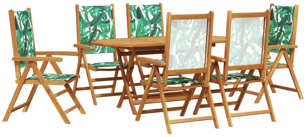 vidaXL Σετ Γευμάτων Κήπου 7 pcs Μοτίβο φύλλων 6-Ατόμων Ξύλο & Ύφασμα