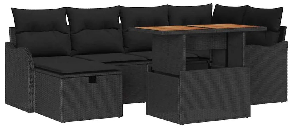 vidaXL Σετ Καναπέ Κήπου με μαξιλάρι 7 pcs Μαύρο Πολυ ράταν