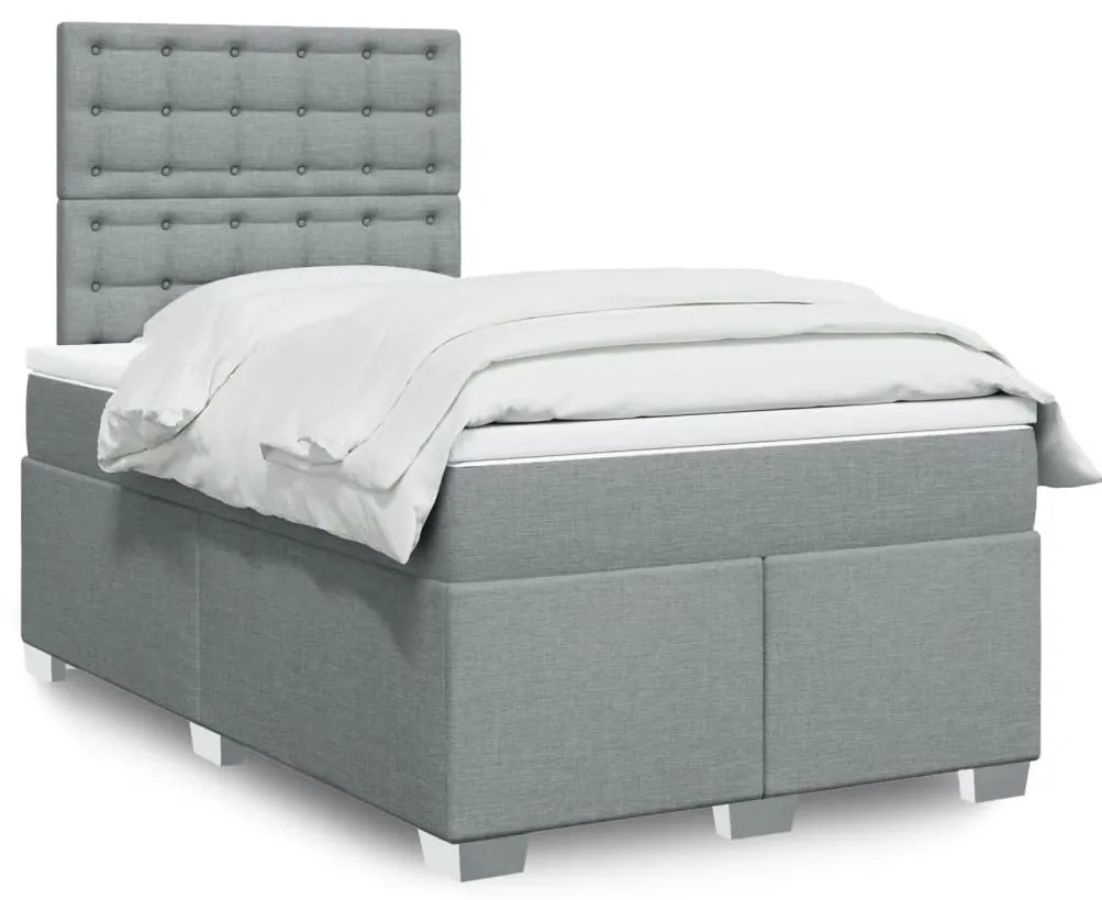 vidaXL Κρεβάτι Boxspring με Στρώμα Ανοιχτό Γκρι 120x200 εκ. Υφασμάτινο