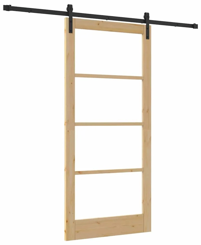 vidaXL Συρόμενη Πόρτα Χειροκίνητος Καφέ 93 x 202 cm Ξύλο και μέταλλο