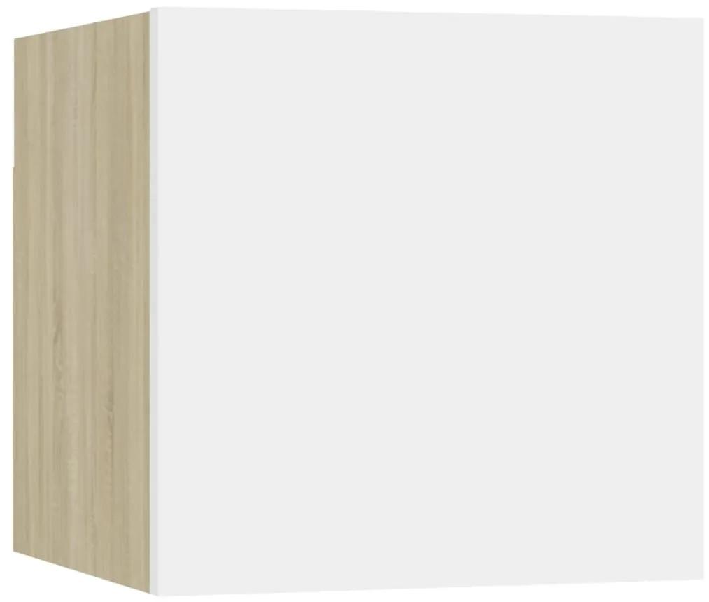 Κομοδίνα 2 τεμ. Λευκά/Sonoma Δρυς 30,5x30x30 εκ από Μοριοσανίδα - Λευκό