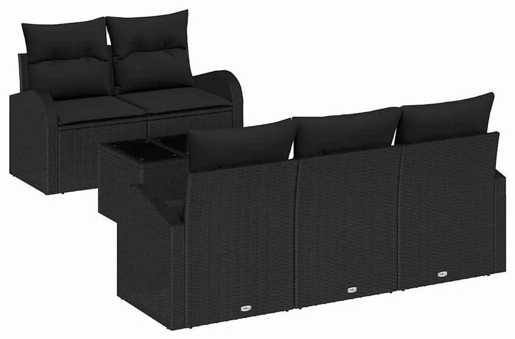 vidaXL Σετ Καναπέ Κήπου 6 pcs Μαύρο 55 x 55 x 37 εκ Πολυ ράταν