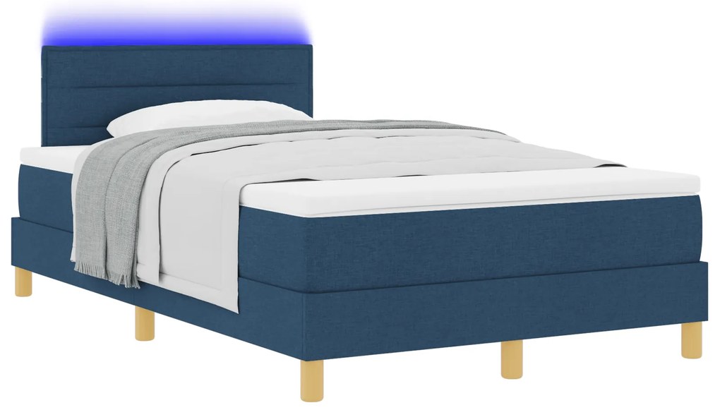 vidaXL Κρεβάτι με Βάση & Στρώμα & LED Μπλε 120x200 εκ. Ύφασμα