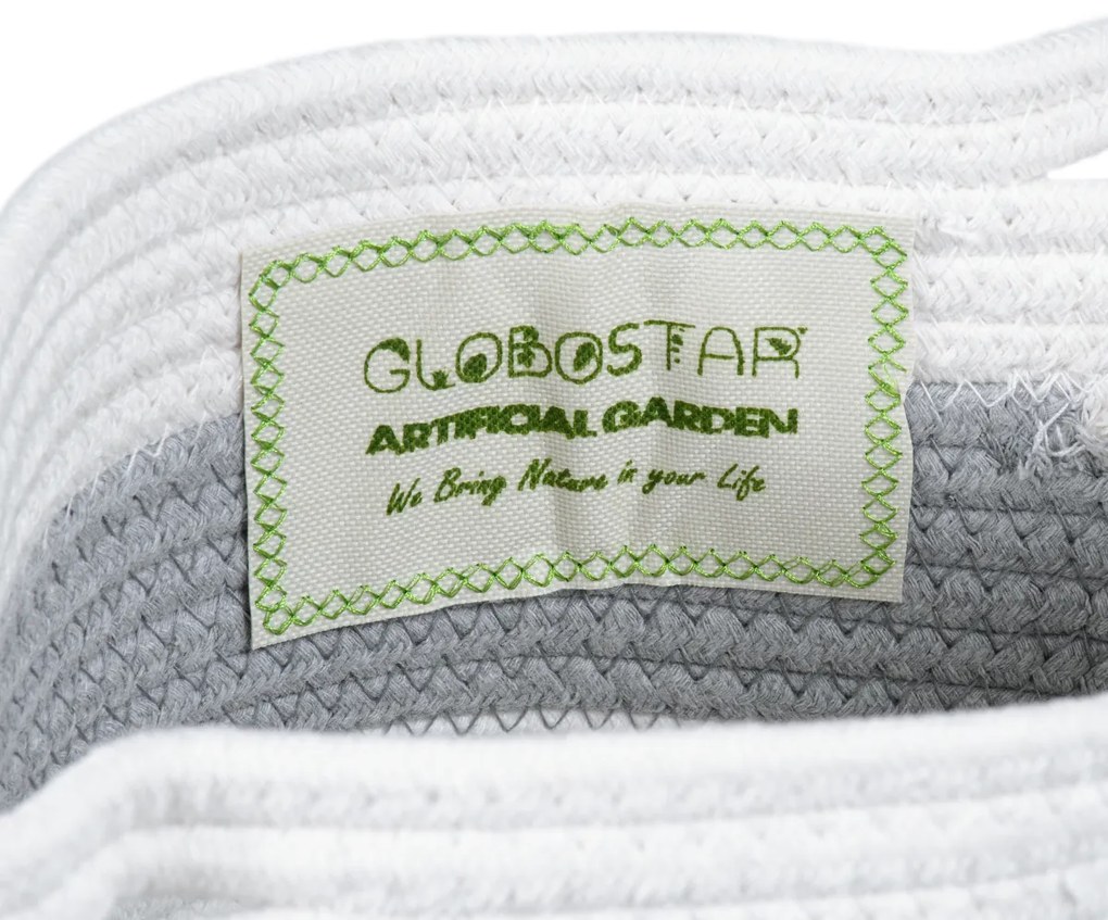 GloboStar® Artificial Garden KEFALONIA 20321 Διακοσμητικό Πλεκτό Καλάθι - Κασπώ Γλάστρα - Flower Pot Γκρι με Λευκό Φ20cm x Υ20cm