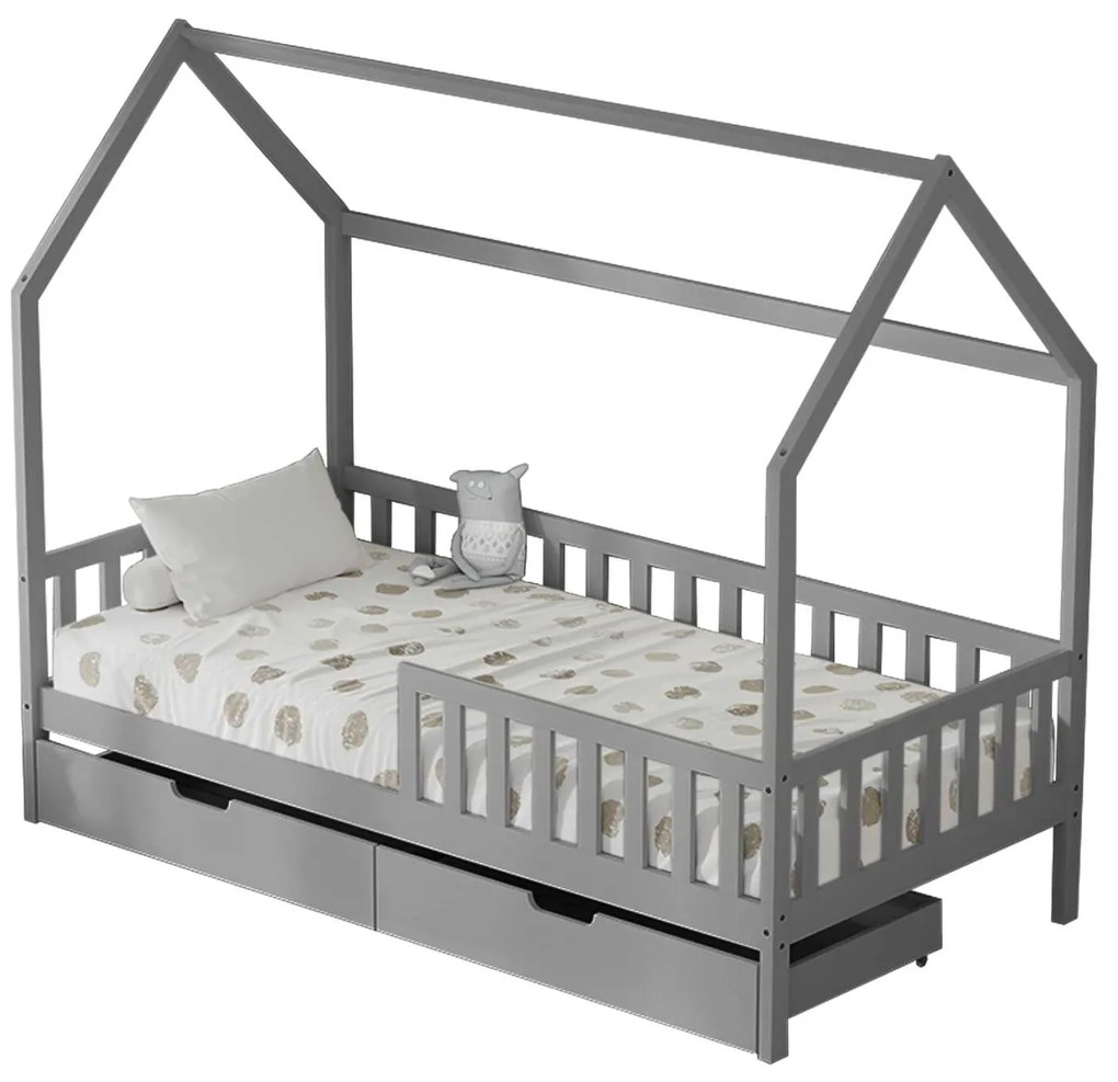 ΚΡΕΒΑΤΙ ΠΑΙΔΙΚΟ ΜΕ ΣΥΡΤΑΡΙΑ PHYLLIS HM724.05 τ.MONTESSORI ΓΚΡΙ 196x97x161Υεκ.