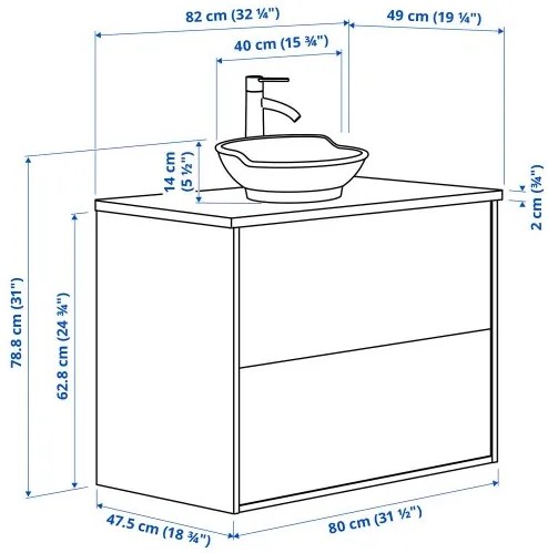 TÄNNFORSEN/VÄSTER βάση νιπτήρα με συρτάρι/νιπτήρα/μπαταρία, 82x49x79 cm 395.683.17