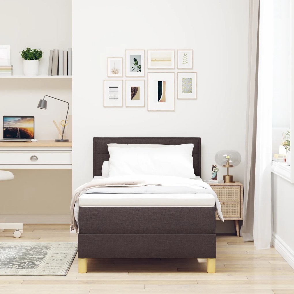vidaXL Κρεβάτι Box Spring με Στρώμα Σκούρο Καφέ 80x200 εκ. Ύφασμα
