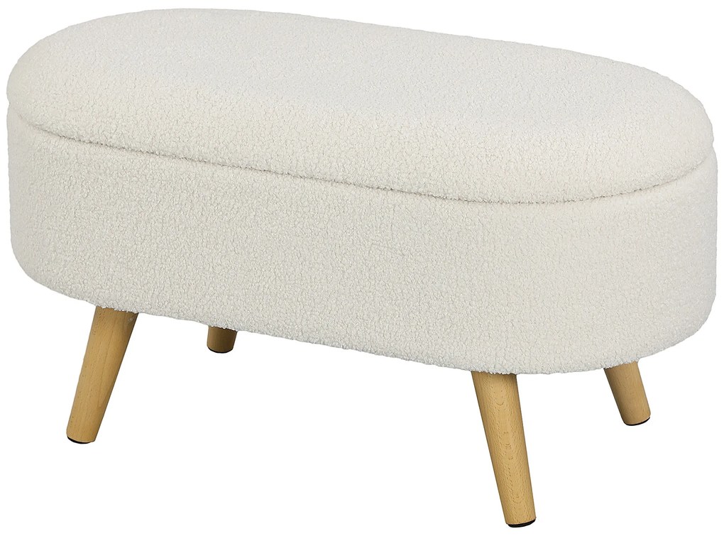 HOMCOM Πάγκος με Αποθηκευτικό Χώρο και Καπάκι, Υποπόδιο για Διάδρομο, Σαλόνι, Υπνοδωμάτιο, Ξύλο, Υφασμάτινο Κάλυμμα, Λευκό