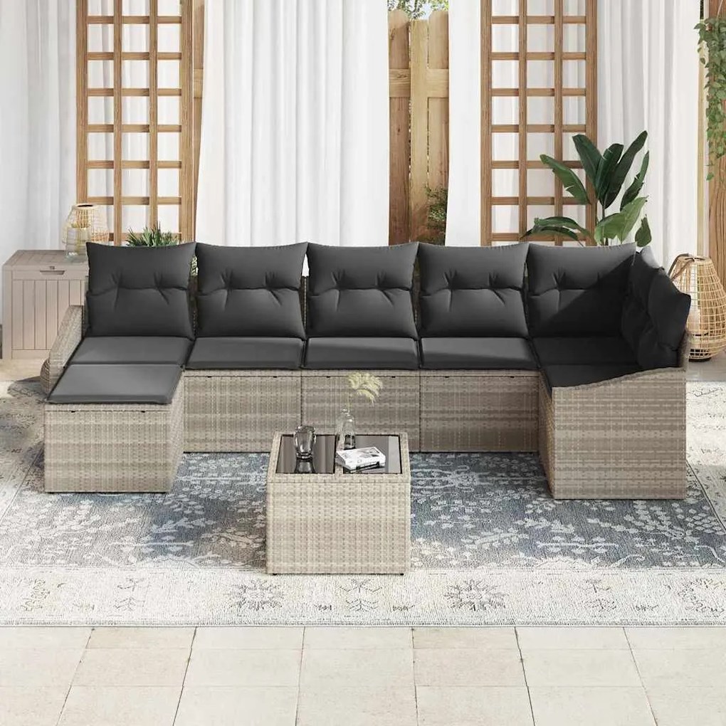 vidaXL Σετ Καναπέ Κήπου 8 pcs Ανοιχτό γκρι Πολυ ράταν
