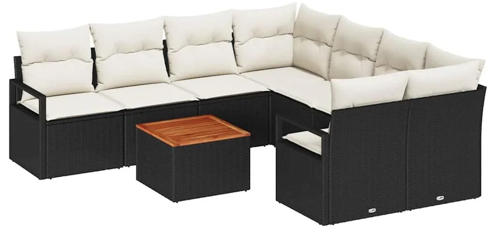 vidaXL Σετ Καναπέ Κήπου 9 pcs Μαύρο και Κρέμα συνθετικό ρατάν