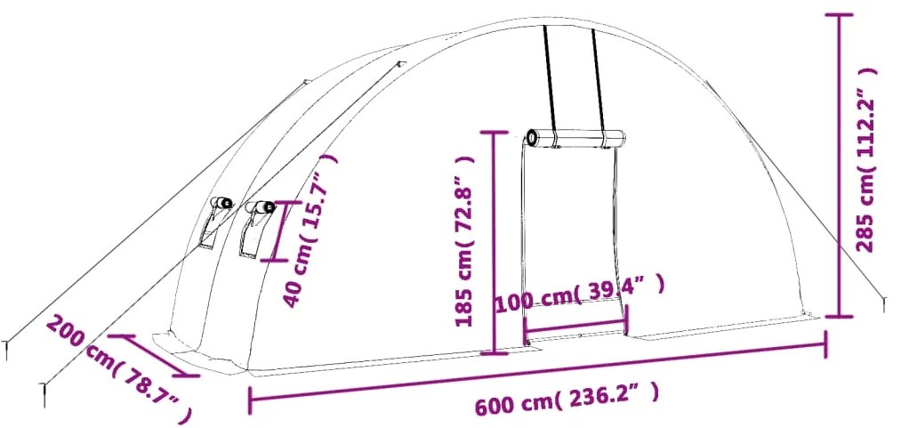 Θερμοκήπιο με Ατσάλινο Πλαίσιο Πράσινο 12 μ² 6 x 2 x 2,85 μ. - Πράσινο