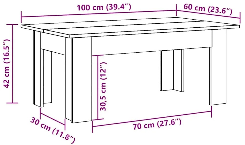vidaXL Τραπεζάκι Σαλονιού Sonoma Δρυς 100x60x42 εκ. από Επεξ. Ξύλο