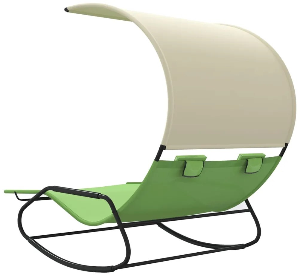 vidaXL Ξαπλώστρα Κουνιστή Διπλή με Σκίαστρο Πράσινη / Κρεμ