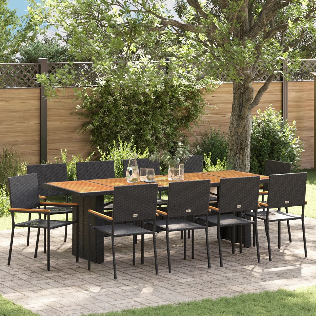 vidaXL 11 Τεμαχίων Σετ Κήπου Για Γεύματα Μαύρο Πολυ Ράτανα