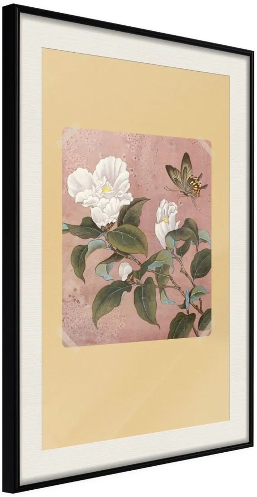 Αφίσα - Rhododendron and Butterfly - 30x45 - Μαύρο - Με πασπαρτού