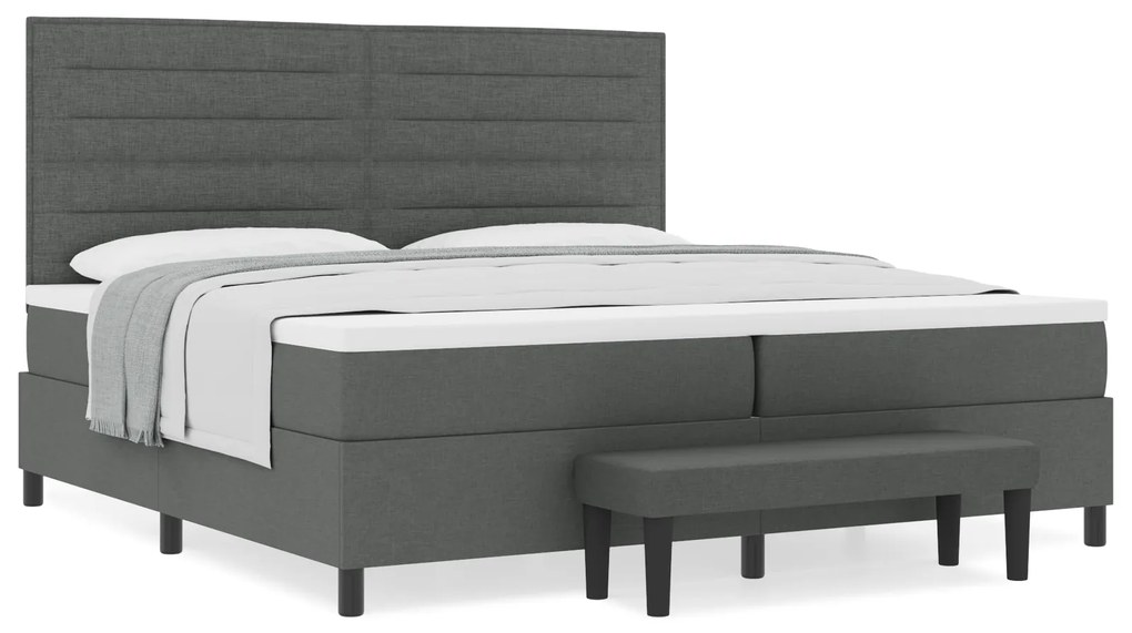 vidaXL Κρεβάτι Box Spring της με Στρώμα & Πάγκο Σκούρο Γκρι 200x200 εκ. Ύφασμα