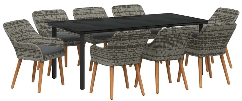 vidaXL Σέτ φαγητού για κήπο με μαξιλάρι 9 pcs Γκρι συνθετικό ρατάν