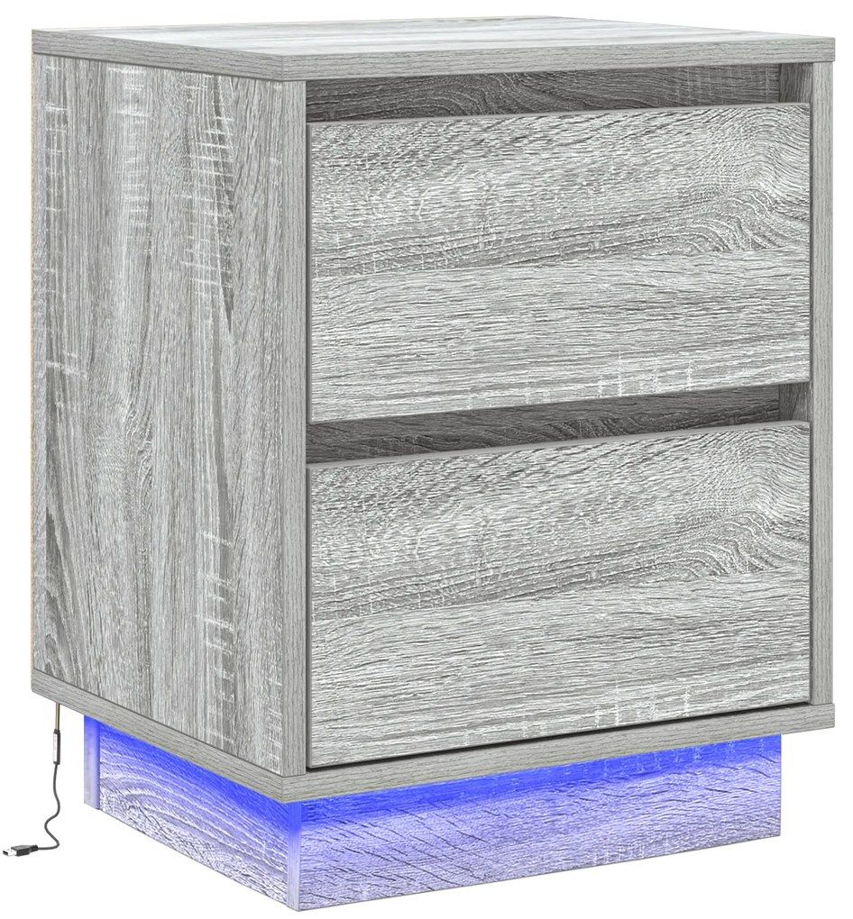 vidaXL Κομοδίνα με LED Φώτα 2 τεμάχια Γκρι Σοναμά 39x34.5x50 εκ.